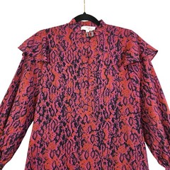 Koche Womens Python Buckle Dress Size US 0 Red Pink Black Snake Print Ruffle