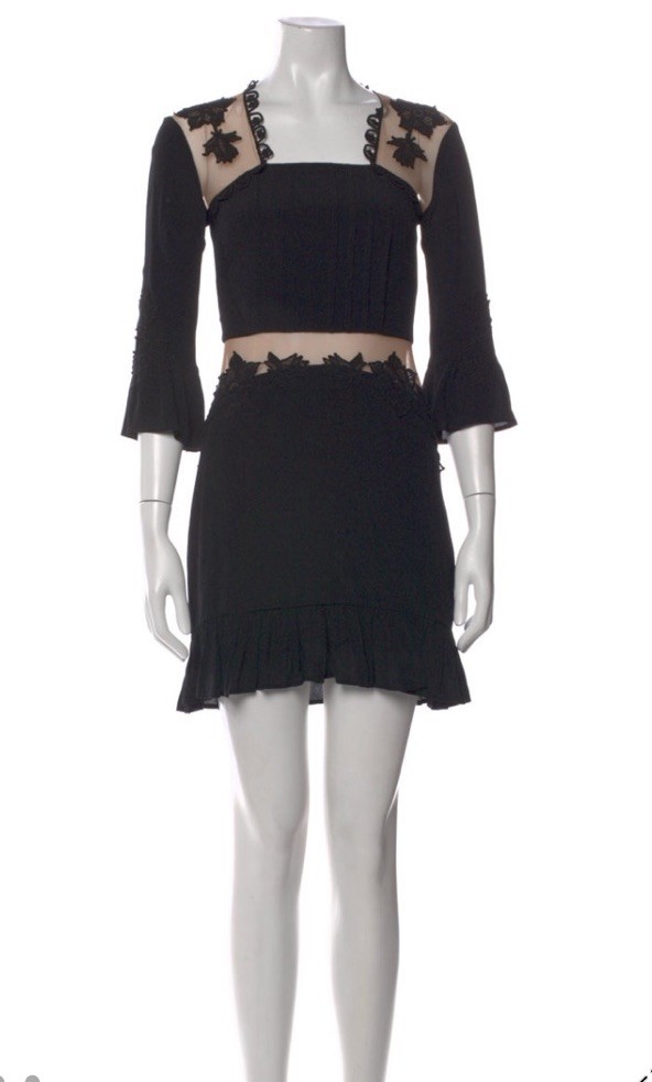 For Love And Lemons Womens Dress Size L Black Nude Lace Long Sleeves