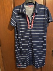 Simply Southern Polo Dress Womens XL Navy Blue White Striped Pink Ruffle Preppy