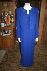 BEAUTIFUL RIMINI DARK ROYAL BLUE BEADED & EMBROIDERED DRESS & JACKET SET SZ 10