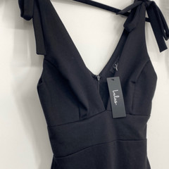 NWT Lulus Date Night Done Right Black Tie-Strap Bodycon Midi Dress Black XS