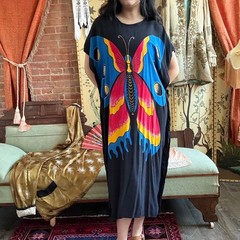 Vintage Batik Sumi Indonesia Butterfly Kaftan Maxi Dress