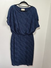 Phase Eight navy blue textured batwing bodycon midi dress 10 smart work