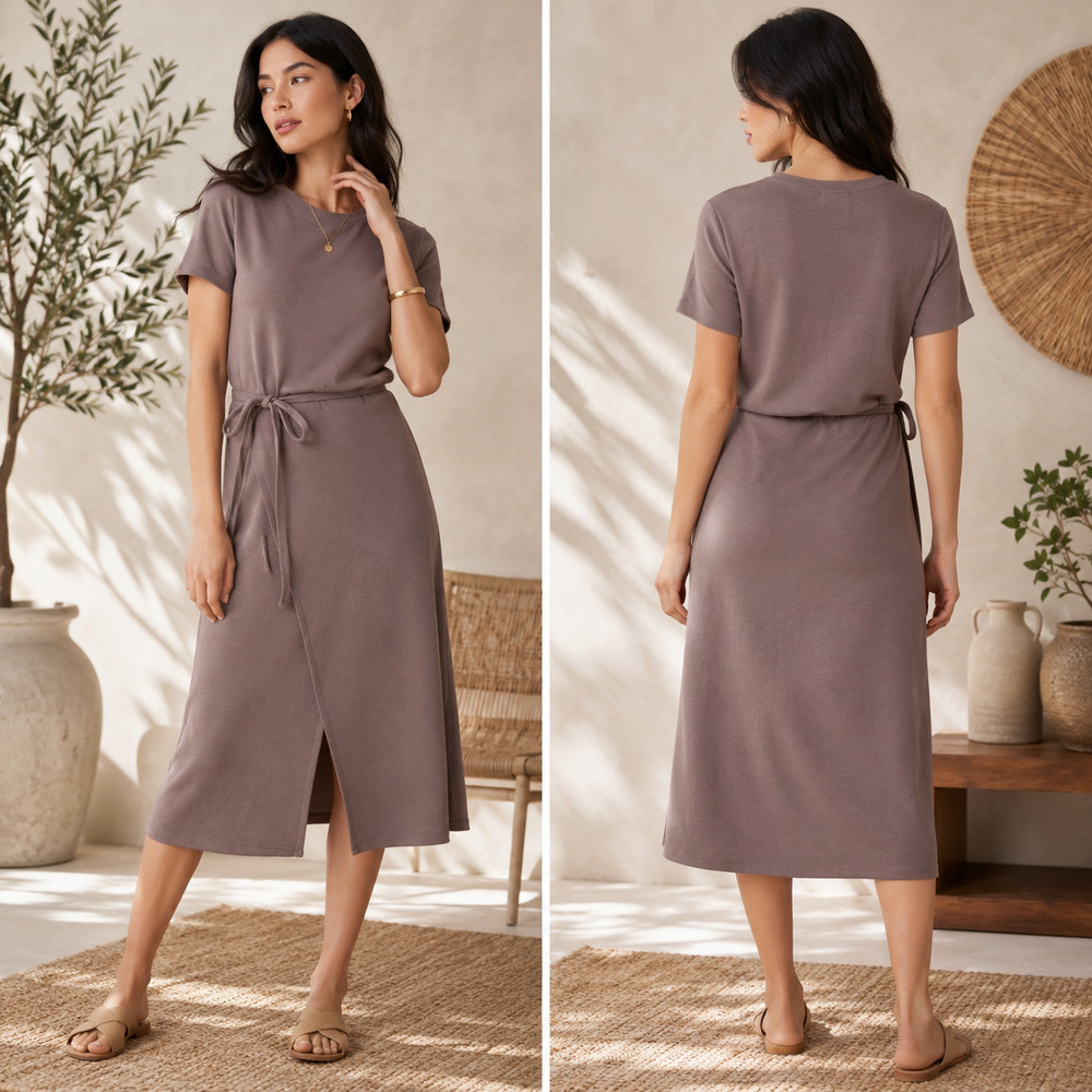 SPANX AirEssentials Tie Waist Wrap Midi Dress L Smoke Quiet Luxury Minimalist