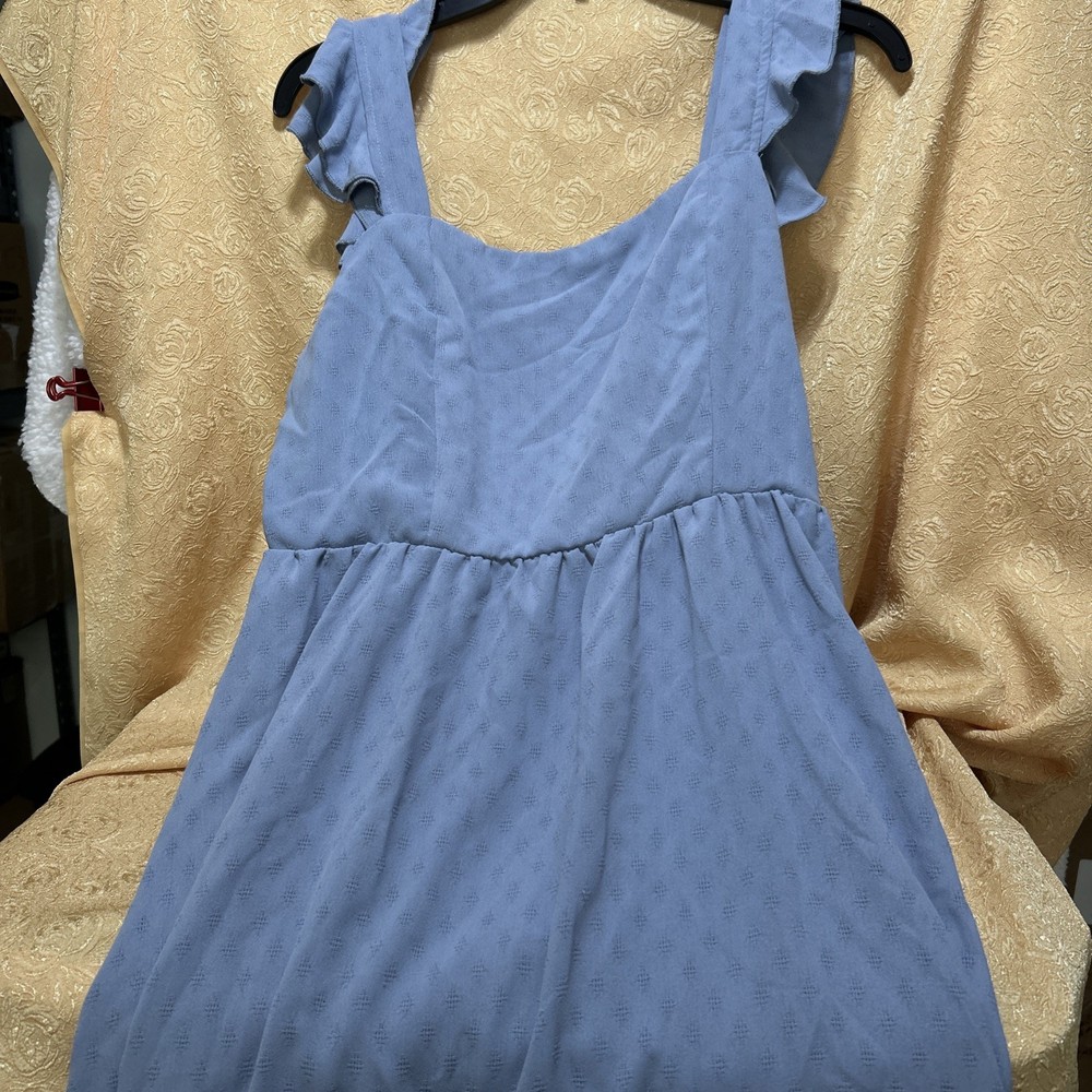 SheIn Women’s M 6 Short Sundress Square Neck Slate Blue Ruffle Straps