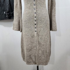 Commense Stacking V-Neck Split Breasted Knit Sweater Dress Beige Bell Sleeve SML