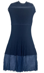 Donna Karan Midi Dress Large Navy Sheer Pleated Hem Illusion Knit NWT $199