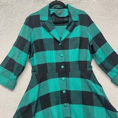 J Peterman Plaid Dress Womens 18 Green Buffalo Midi Retro Style Classy
