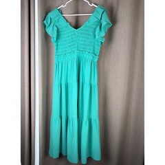 Umgee Midi Dress Womens Large Jade Excellent Smocked Ruffle Sleeve Tiered