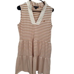 Nautica Jeans Womens tan White Striped Sleeveless Tiered Polo T-Shirt Dress M