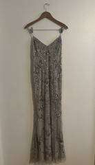 Aidan Mattox Gray/Silver Mesh Beaded Sequin V-Neck Long Gown Size 4