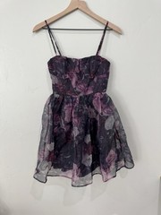 Lulu’s NWT XS Midnight Beauty Black And Purple Floral Print Bustier Mini Dress
