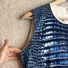 Reed Krakoff Womens Blue White Crocodile Print Asymmetrical Midi Dress Size 4