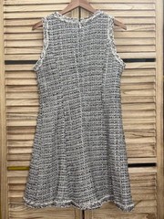 Adelyn Rae Shift Dress Black White Silver Size M Tweed Fringe