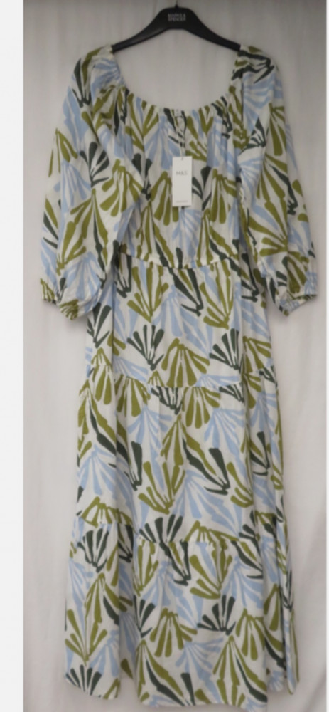 MARKS & SPENCER GREEN MIX PATTERNED MIDAXI BEACHWEAR DRESS SIZE 10R BNWT