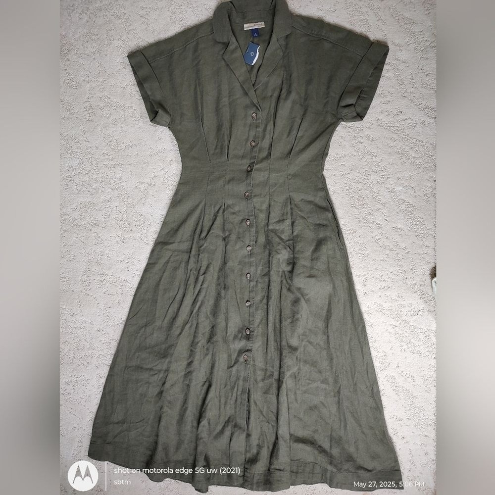 Universal Thread Olive Green Button-Down Midi Dress Size 4 Linen Rayon NWT
