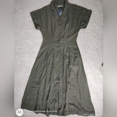 Universal Thread Olive Green Button-Down Midi Dress Size 4 Linen Rayon NWT
