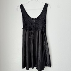 Vintage Inner Most Black Velvet Burnout Satin Slip Dress Lingerie Coquette Large