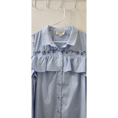Label by 5 Twelve Blue White Pinstripe Cold Shoulder Ruffle Shirt Dress Size 12