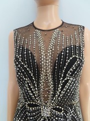 Jenny Packham Black/Silver Beaded Bow Detail Long Evening Dress US 8-10