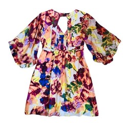 Anthropologie Maeve Sz 2 Floral Silk Mini Dress Cutout Ruffle Sleeve Deloria