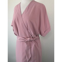 Charles Henry Dolman Mini Wrap Dress Mauve Pink Batwing Tie Waist Tulip Hem S
