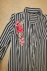 S 6❤️ MILE GABRIELLE ❤️ MIDI 35&Prime; Length SHIRT Dress Fancy STRIPED Sleeve NO BELT