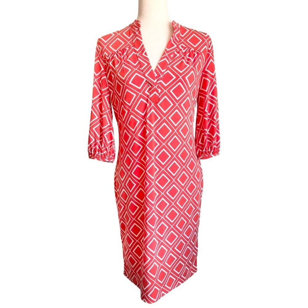 Banana Republic Orange Geo Print Dress Business Preppy Office Women&rsquo;s Small EUC