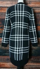 Olive & Oak Sweater Dress XL Petite Duster Cardigan Black White Plaid Fuzzy Knit