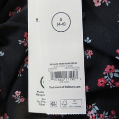 Babydoll Cottagecore Long Maxi Dress Sz S Blk Soot Floral Empire Seam Lace NWT