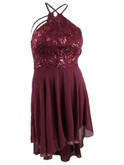Speechless Juniors&rsquo; Strappy Sequin High-Low Dress (13, Wine)
