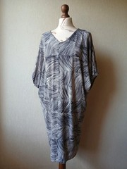Kaftan Style Black&White Marimekko Dress With Short Batwing Sleeves/Size M
