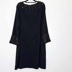 New J. Crew Embellished Beaded Long Sleeve Shift Dress Black Women&rsquo;s Size 16