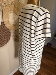 Thread & Supply Off-White Black Striped Knit T-Shirt Shift Dress Pocket L