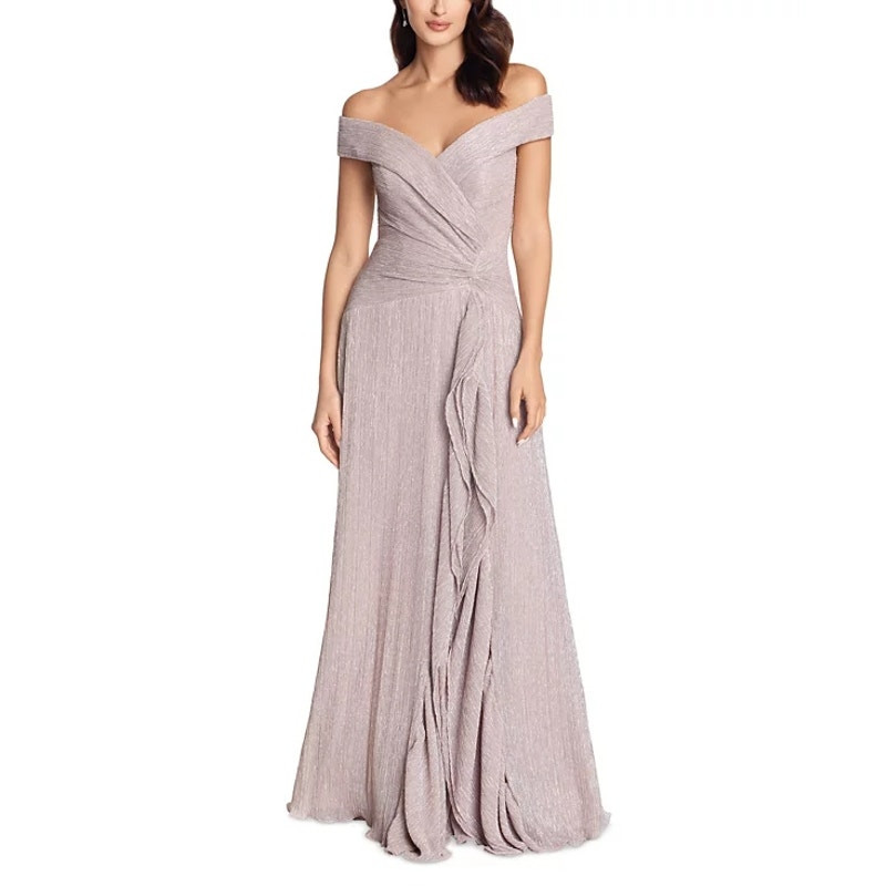 Xscape Ruffled Off-The-Shoulder Evening Sheath Gown Rose Pick Size 12 Petite NWT