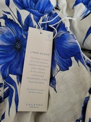 NWT CALYPSO ST. BARTH Linen Blend Blue & White Flowers Belted Maxi Shirt Dress L