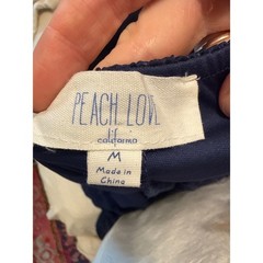 Peach Love California Navy Blue Tiered Ruffle Shimmer Mini Dress Medium Bow Back
