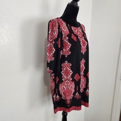 Inc. Black Floral Polyester Round Neck 3/4 Sleeve Sheath Thigh Length Dress Sz L