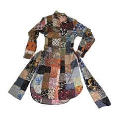 Unbreak.it Patchwork Silk Button Up Shirt Dress Small Tied Wild Animal Print