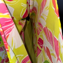 Adrienne Celine Caftan Maxi Dress Lime Green Pink Tropical Leaf Print V-Neck S/M