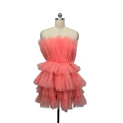 MABLE Strapless Tulle Mini Dress Coral Pink Tiered Ruffle Womens Size Medium