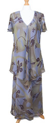 Chiffon V neck Purple Floral Skirt Blouse Set Size 16/18 Elvi VGC #D9