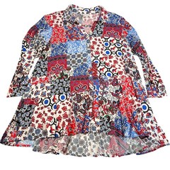 For the Republic womens long sleeved red floral elephant print dress. 2X boho