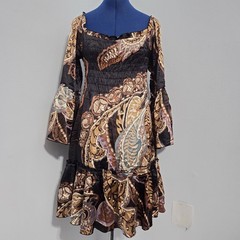 Hale Bob Black Silk Paisley Off The Shoulder Mini Dress Size S