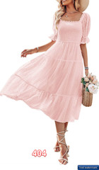 MEROKEETY Women&rsquo;s Summer Boho Midi Dress Swiss Dot Ruffle Flowy Tie Back Dress S