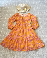 J Crew Long Sleeve Orange And Pink Floral Tiered Dress Size 14 Beach Cruisewear