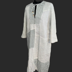 NWT ZARA Linen & Cotton Blend Patchwork Kaftan Dress Ecru 4786/123 Size L
