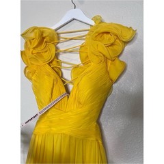 Mac Duggal 67911 Yellow Ruffle Tiered Chiffon Gown NWT Sunshine Size 2