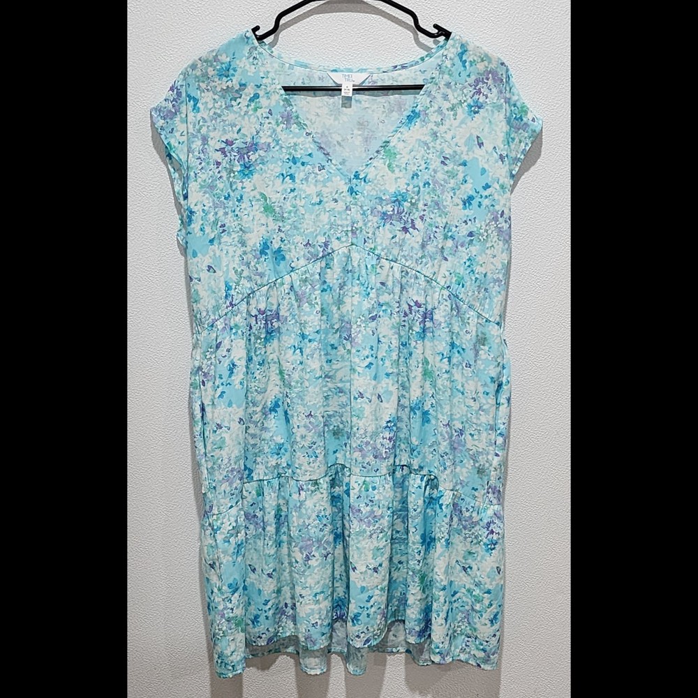 Time and Tru Dress Sz Small 4 6 Blue Floral Print Tiered Pockets Cottagecore