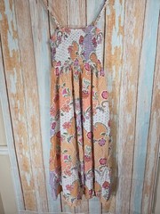 Patrons of Peace Orange Floral Smocked Square Neck Midi Sundress XS